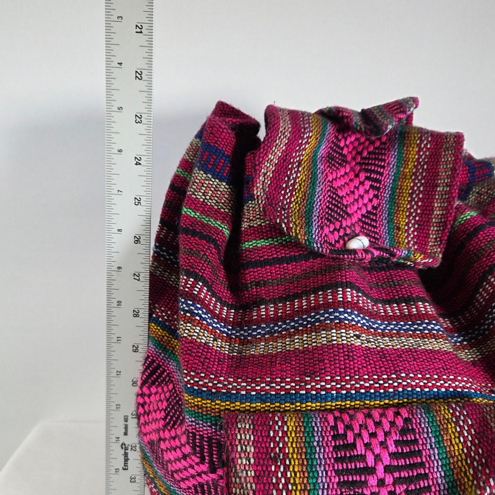 Artesanias MR Pinzon Woven Boho Backpack Pink Multi Stripe Drawstring Bag - Picture 6 of 7